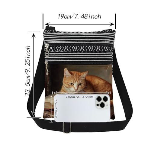 Orange Cat Printed Crossbody Bag Adjustable Shoulder Strap Messenger Bag Stylish Travel Crossbody Purse Birthday Gift Idea for Cat Lovers Women Men Teens Halloween Christmas Gift2