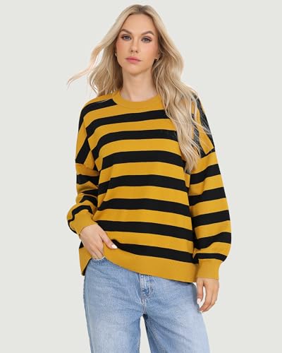 Totatuit Womens Oversized Sweaters Casual Long Sleeve Crewneck Striped Knit Pullover Tops Cute 2024 Fall Sweaters3