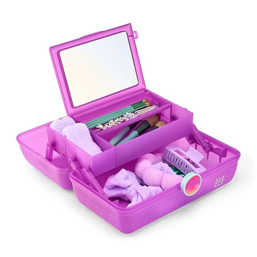 Image of Caboodles On-The-Go Girl Makeup Box, Purple Sparkle, Show Girl Collection, Hard Plastic Makeup Organizer Box, Built-In Mirror, Secure Latch for Safe Travel, Spacious Storage for Large Items