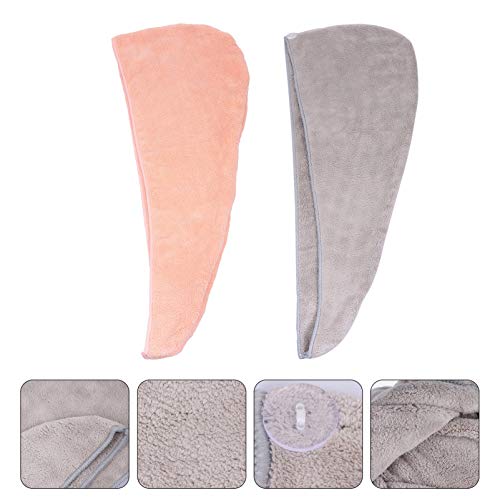 Lurrose 2 Pcs Toalha de Cabelo de Microfibra Toalha de Cabelo de Secagem Rápida Com Botão Absorvente