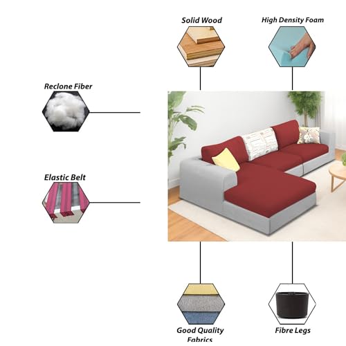 Image of Koza LHS 4 Seater L Shape Sofa Set for Living Room (Maroon Grey Fabric) Premium Fabric Sofa