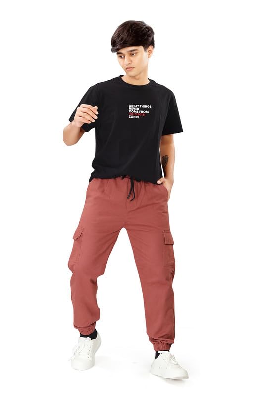 Image of UNOseven Boys Cotton Cargo Jogger Pant - Slim Fit - Coral - Size XL