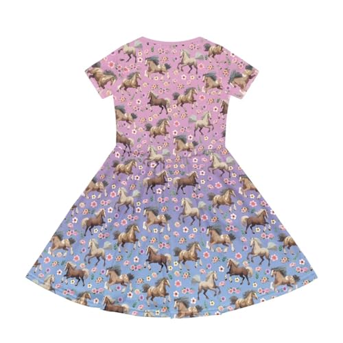 Image of Short Sleeve Dress for Girls with Pockets Cute Toddler Girl Clothes Summer 2-12