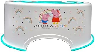 SRV Hub® Peppa Pig Plastic Step Stool for Toddlers Decorated with Licensed Characters, 36.5cm Anti-Slip Toilet Training Step with Slip-Resistant Pads- Ages 18+ Months(Peppa and George Green)