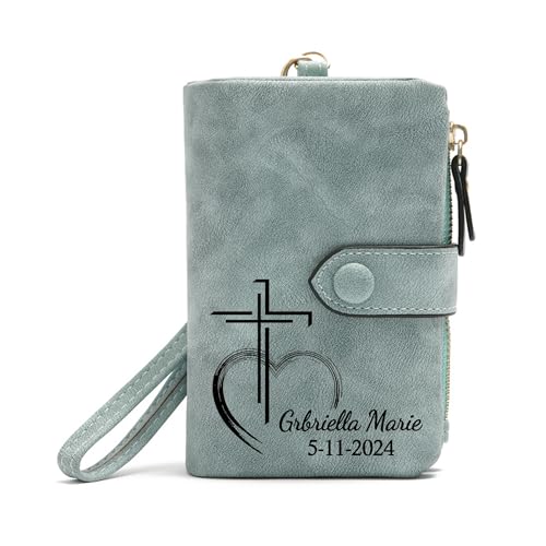 Custom Womens Wallet Personalized with Name and Text, Christian Gifts for Christmas Birthday - Customized Small Bifold Leather Wallets Coin Purse Ladies Wristlet Credit Card Holder, Design 1