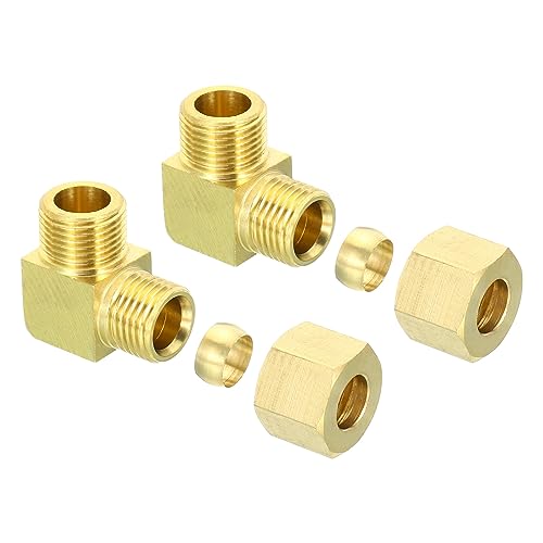 PATIKIL G3/8 Male x 10mm Tube OD Brass Compression Tube Fitting, 90 Degree Elbow Pipe Tube Fitting for Plumbing Hose Connector