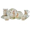 Certified international meadow 16 piece ceramic dinnerware setservice for 4bunny floral design perfect for easter spring holiday diningdurable microwave dishwasher safe multicolor  urban country home decor