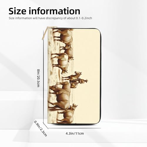 Wallet Women - Vintage Brown Cowboy Cattle Print Leather Wallet for Women with Zipper, Cute Bifold Long Ladies Wallets2