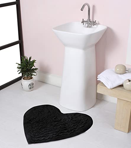 Home Weavers Modesto Bath Rug 100% Cotton Bathroom Rugs Set Bathroom Dcor Washable Rug Extra Soft and Absorbent Bath Rug Bath Mat Set Bath Floor Mat Non Slip 25x25 Heart Black