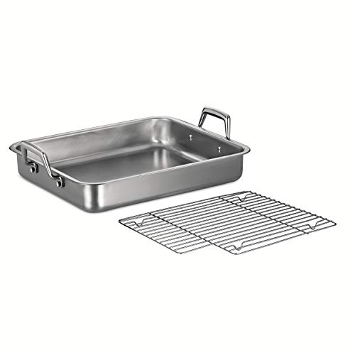 Tramontina 15-Inch Stainless Steel Roasting Pan with Rack, Turkey Roaster for Oven, Dishwasher Safe, Made in Brazil  