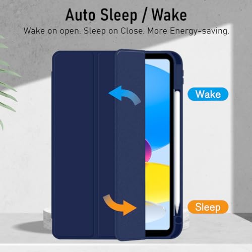 Image of TechTrendz Cover for iPad 11th Generation (A16) / 10th Gen with Right Side Pencil Holder, Auto Sleep Wake, Soft Back Trifold Case (2022 /2025) - Blue