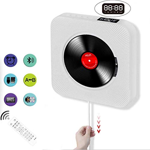 Tragbarer CD-Player mit an der Wand montierbaren Bluetooth-HiFi-Lautsprechern, FM-Radio 3,5mm Kopfhöreranschluss, Power an oder aus mit