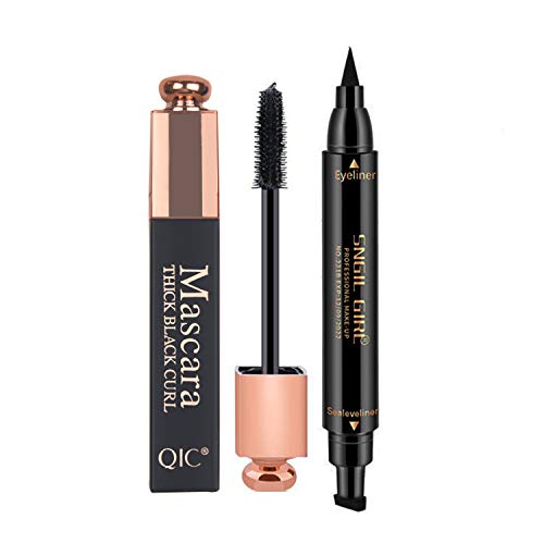 4D Eye Lash Mascara with Eyeliner Stamp Pencil, Best for Eyelash Thickening & Lengthening, Long Lasting, Waterproof, Sweat Proof, Natural & Non-Toxic Hypoallergenic Ingredients
