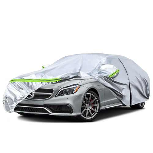 Image of Waterproof Car Covers Replace for 2004-2025 Mercedes Benz CLS, 6 Layers Silver All Weather Car Cover with Zipper Door & Windproof Bands for Snow Rain Dust Protection