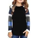 TinaDeer Kinder Mädchen Langarmshirt Spleißen Streifen Longsleeve T-Shirt Lässige Lose Bluse T-Stück Baumwolle Rundhals Langarm Tops für 4-13 Jahre Teenager Mädchen