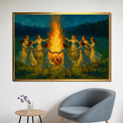 Tableau vintage sur toile femmes en robes blanches dansant 40x60cm
