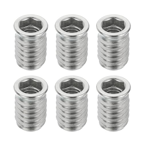 sourcing map 6Pcs Threaded Inserts Nuts, M8x20mm Hex Socket Drive Nut Inserts for Wood - 304 Stainless Steel Screws Furniture Screw in Nuts Bolt Fastener Connector Wood