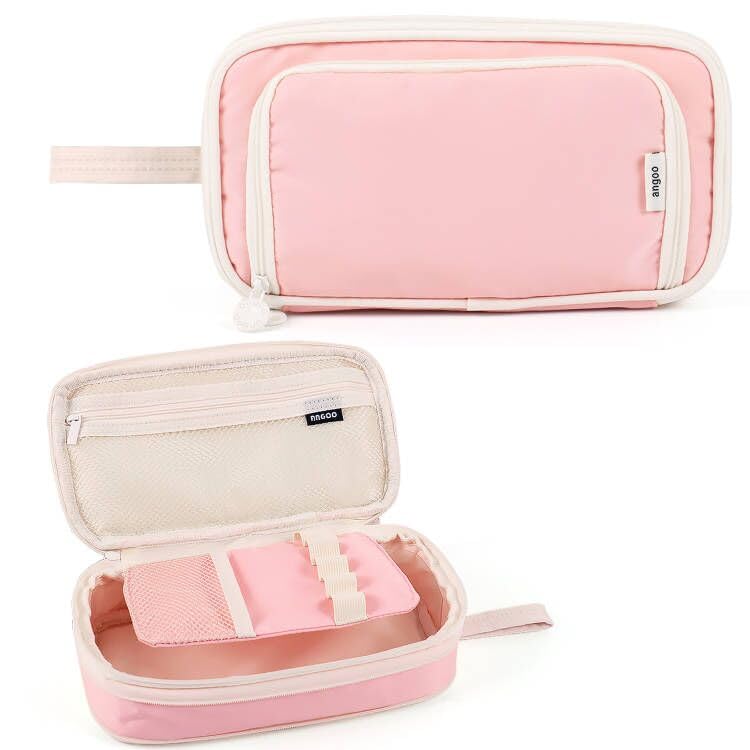 MAMUNU Big Capacity Multi Compartment Pencil Pouch Aesthetic for Girls Women, Portable Pencil Case Stationery Organizer Pen Bag with Zipper for College School Office (Pink)