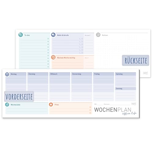 Häfft® Wochenplaner Block quer ohne festes Datum 'Office Life' 50 Blatt - Terminplaner undatiert mit To-do-Liste, Zielen & mehr - nachhaltig & klimafreundlich