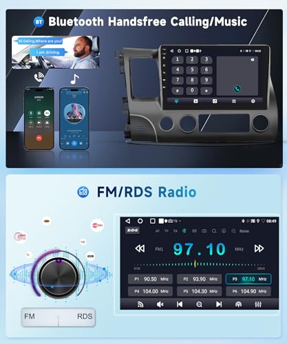 Image of 5GHz-WiFi 2G+64G Car Stereo for Honda Civic 2006 2007 2008 2009 2010 2011 with Wireless Carplay Android Auto, 10.1 inch Touchscreen Android 15 Car Radio Support Bluetooth EQ GPS USB AHD Backup Camera