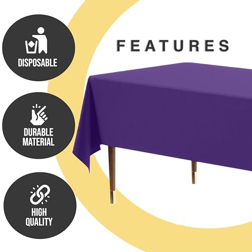 Image of Exquisite Purple Rectangle Tablecloth 54 inchx108 inch - 48 Pack | Plastic Tablecloth, Disposable Table Covers Rectangle for Parties, Weddings, Holidays & Party Supplies