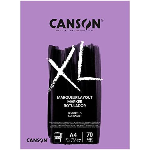 CANSON XL Marker 70gsm A4 Paper, Very Smooth, Pad Glued Short Side, 100 Extra White Sheets, Ideal for Professional Artists & Illustrators Cover