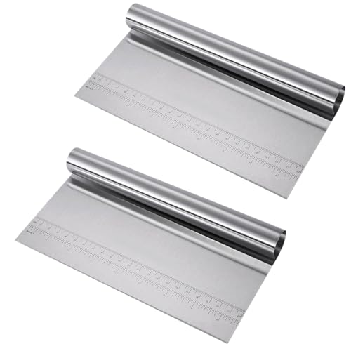 2 pièces Grattoir en Acier Inoxydable,22*12cm Grattoir à Pâte,Coupe Grattoirs en Acier Inoxydable,Coupe Grattoir à Pâte,Avec échelle de mesure, adapté à la cuisson de la pâte, des gâteaux, des pizzas.