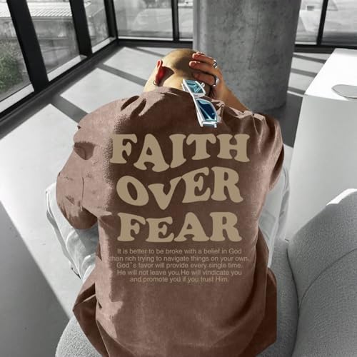 Image of Christian Shirts for Men Faith Over Fear Oversized Shirt Acid Wash Tshirt Graphic Religious T Shirt Bible Verse Tees