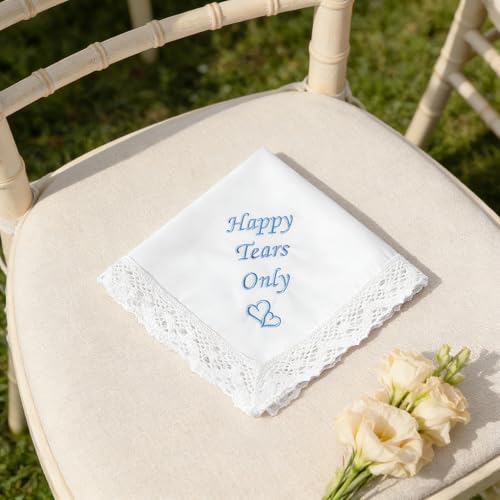 Image of HOULIFE Wedding Handkerchiefs for Bride Something Blue Bride Groom Gift | Soft Material, Breathable & Durable, Handkerchief for Bride on Wedding Day, Lace Edge