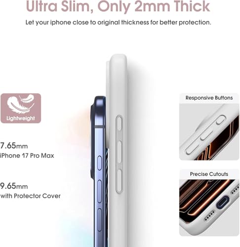 Image of DIZORO Compatible for iPhone 17 Pro Max Case,Classic Liquid Silicone Mobile Phone Case,Integrated Camera Control Button,Anti-Scratch Soft Microfiber Lining, White