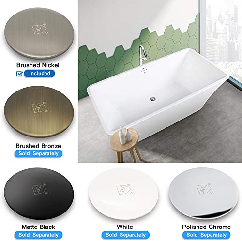 FerdY Sentosa 59\" Acrylic Freestanding Bathtub, Contemporary Design Soaking Tub with Brushed Nickel Drain and Minimalist Linear Design Overflow, Easy to Install, 02560