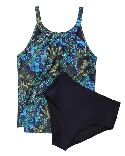Image of SUUKSESS Women Tummy Control Tankini Bathing Suit Ruffle High Waisted Swimsuit
