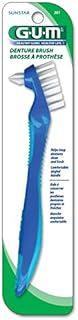 GUM Denture Brush, Flat Bristled Head, For Removable Dentures and Acrylic Retainers , Green or Blue - 201RYB