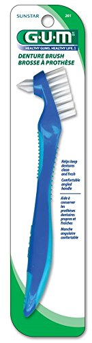 GUM Denture Brush, Flat Bristled Head, For Removable Dentures and Acrylic Retainers
