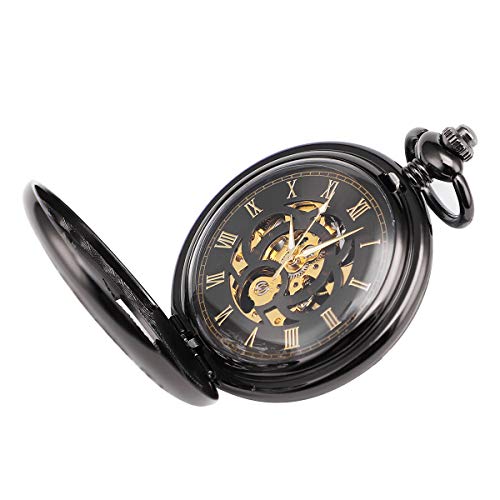 Manchda Mens Antique Mechanical Engraved Pocket Watch Lucky Dragon & Phoenix Retro Skeleton Dial With Chain + Gift Box Personalized Gift For Father Husband Dad Groomsman Best Man #TOP4