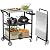 Folding Grill Cart, Metal Pizza Oven Stand Table with 2 Total Lock Casters, 3 Shelf Foldable Kitchen Island Cart ?Stainless Steel Outdoor Rolling Cart with Wheels for Home Party, Bar, Camping?Black?