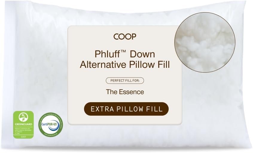 Coop Home Goods Extra Phluff Pillow Fill, 3oz Bag of Poly Fiber Fill for Down Alternative Pillow, Soft and Plush, Polyfill Stuffing for Bed Pillows