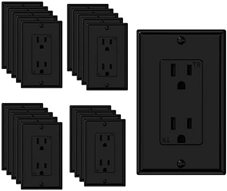 WEBANG Decorator Electrical Wall Outlet Black, Tamper-Resistant Duplex Receptacle, Residential Grade, 3-Wire, Self-Grounding, 2-Pole, 15A 125V, ETL Listed, 20 Pack Wall Plates Included