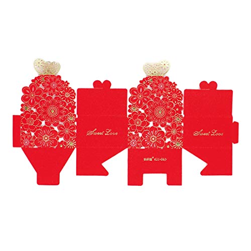 Kslong 50Pcs/Set Flower Butterfly Hollow Candy Box Cookie Gift Boxes Romantic Wedding Favors Cute Chocolate Box For Wedding Bridal Birthday Party Supplies (Red, S) #TOP2