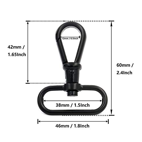 BIKICOCO 1-1/2'' Swivel Trigger Round Head Snap Hook Lobster Claw Clasp Spring Loaded Clip, Black - Pack of 10