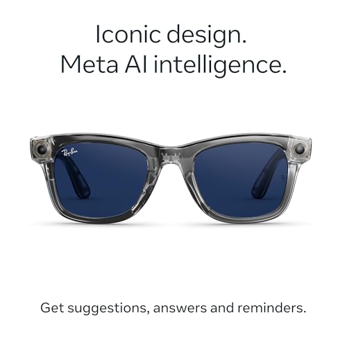 Image of Ray-Ban Meta Wayfarer (Gen 2) with Meta AI, photo and video capture, longer battery life - Shiny Transparent Grey, Transitions Sapphire Lenses