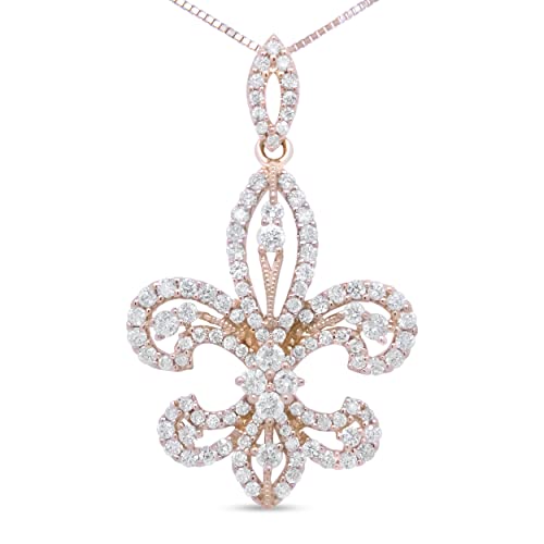 Haus of Brilliance 14K Yellow Gold 1.00 Cttw Round Diamond Fleur De Lis 18" Pendant Necklace (H-I Color, SI2-I1 Clarity)