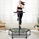 ONETWOFIT 42"/45" Rebounder Trampoline for Adults, Silent Mini Trampoline Indoor Exercise Fitness Trampoline Bungee Rebounder Workour (45IN-Green-with-Handle)