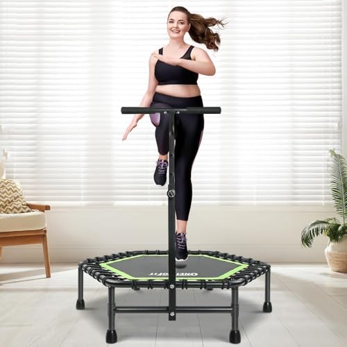 ONETWOFIT 114cm Trampolin lndoor,Rückprall Trampolin für Erwachsene, Leises Mini Trampoline für das Outdoor Training, Fitness Trampoline mit Bungee Rückpraller (Grün-Sechskant-mit Griff) ONETWOFIT 114cm Trampolin lndoor,Rückprall Trampolin für Erwachsene, Leises Mini Trampoline für das Outdoor Training, Fitness Trampoline mit Bungee Rückpraller (Grün-Sechskant-mit Griff)