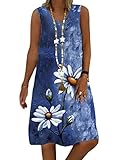 orandesigne donna estivo vestito da spiaggia casuale stampa floreale senza maniche/manica corta scollo a v boemia abito al ginocchio sciolto abiti taglie forti i blu 52