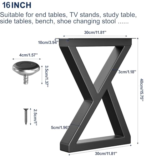 Image of 16'' Metal Coffee Table Legs, Heavy Duty Diamond Shape Bench Legs, Perfect for Breakfast Bar Stand Bench Dining Table, Industry DIY Furniture Legs (W30cm X H40cm, Set of 2)(16IN-Z-Type)