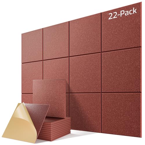 Image of 22 Pack Self-Adhesive Sound Proof Foam Panels for Walls 12 inchx12 inchx0.4 inch Fabric