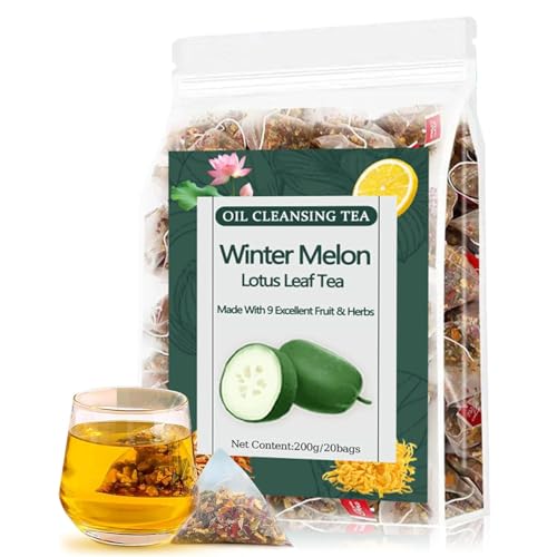 Té de Hoja de Loto de Melón de Invierno, Té Limpiador de Aceite, Fórmula Natural de 9 Ingredientes, Limpiador de Aceite y Cuidado Hepático para Hombres y Mujeres (10 g/20 bolsitas)