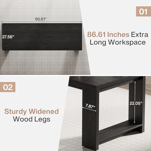 Image of Tribesigns 2 Person Desk Set of 2, 86.6 Inches Extra Long Desk, Two People Computer Writing Table, All Wood Large Desks Workstation for Home Office, Black