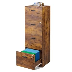 DEVAISE 4 Drawer File Cabinet with Lock Vertical Filing Cabinet for A4Letter Size Files Wood Storage Cabinet for Home Office Rustic Brown